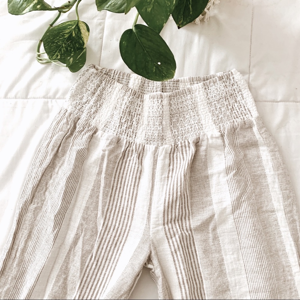 Boho Beige Striped Flowy Pants